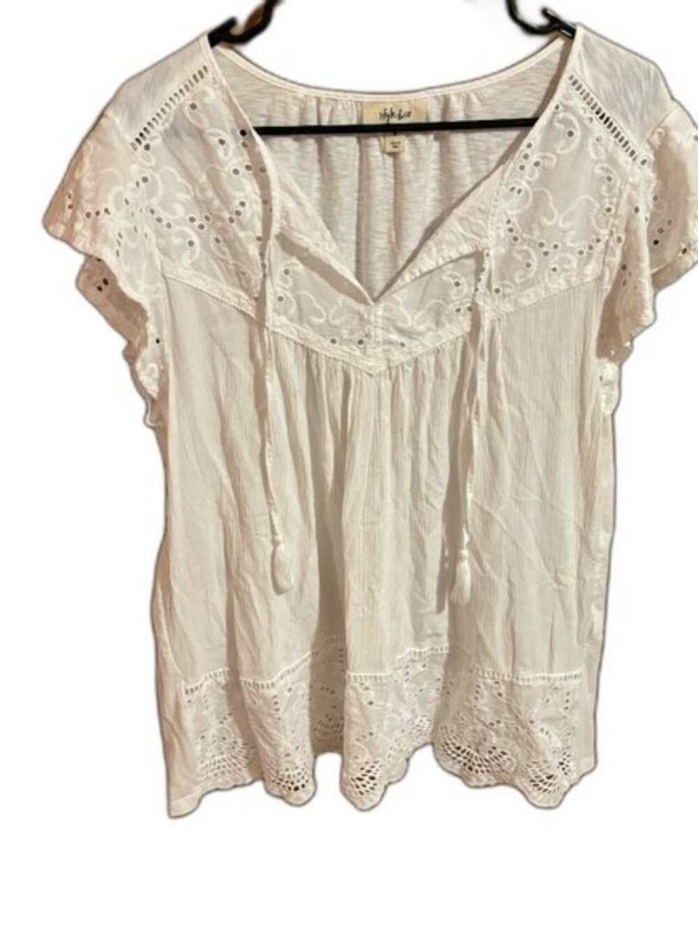 Style & Co White Mixed-Media Lace‎ top